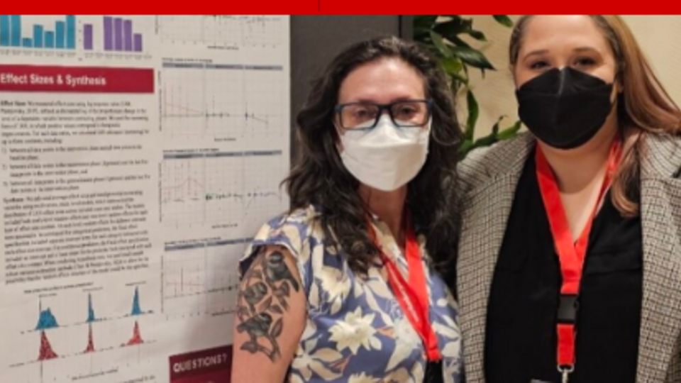 Dr. Ganz and Dr. Shanna Bodenhamer wearing KN95, but clearly smiling with their eyes, at their poster at DADD 2025.